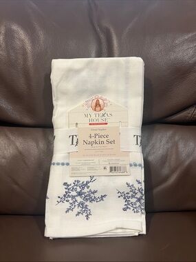 My Texas House White & Blue 4-Piece Cotton Napkin Set